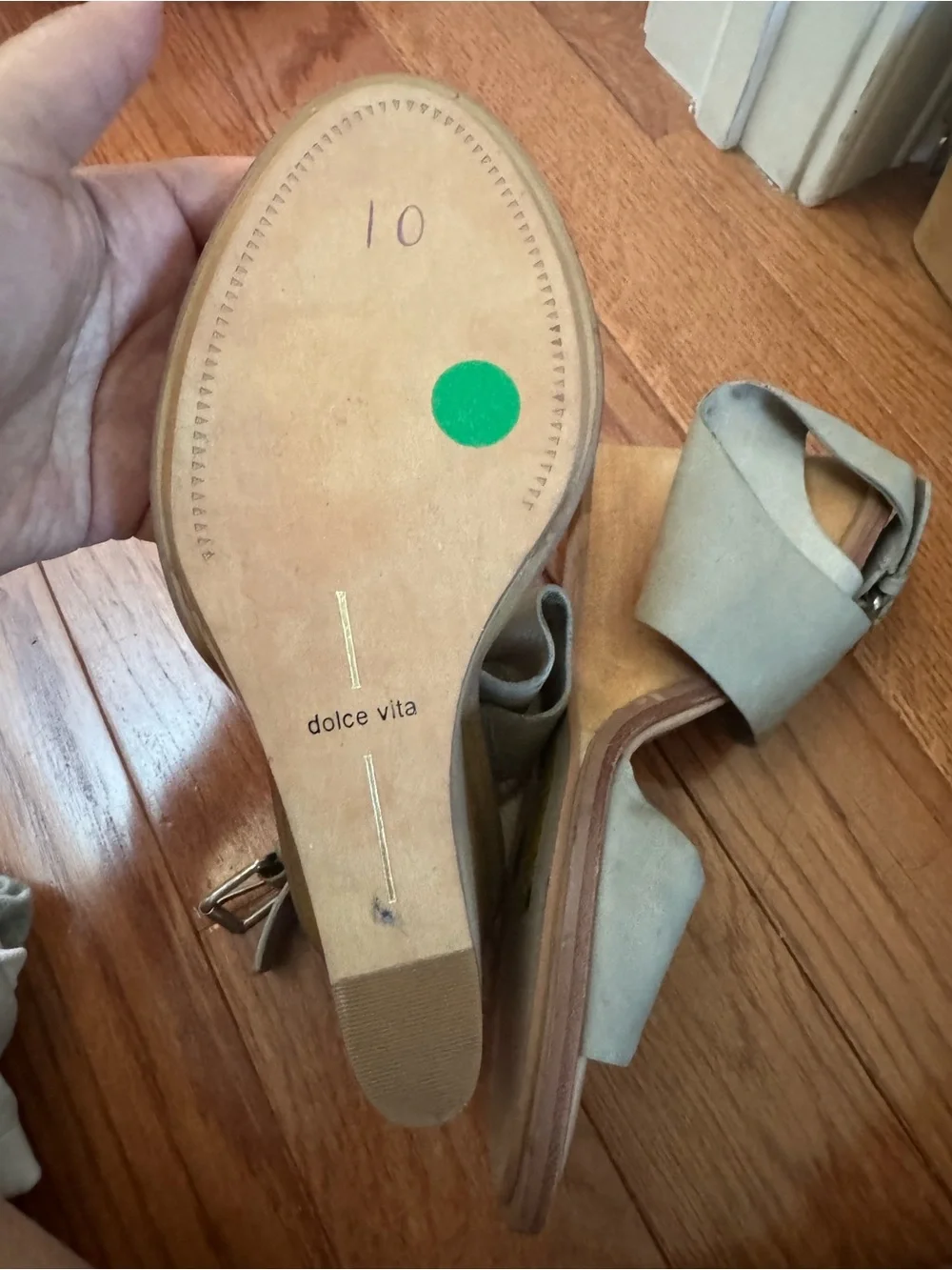 Dolce Vita Gray-Taupe Leather Wedge Sandals